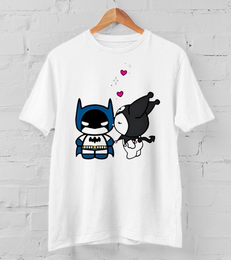 Batman Kuromi Kiss Cartoon With Hearts T-Shirt
