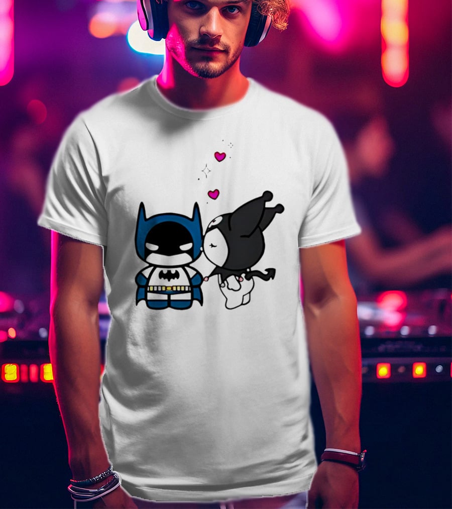 Batman Kuromi Kiss Cartoon With Hearts T-Shirt