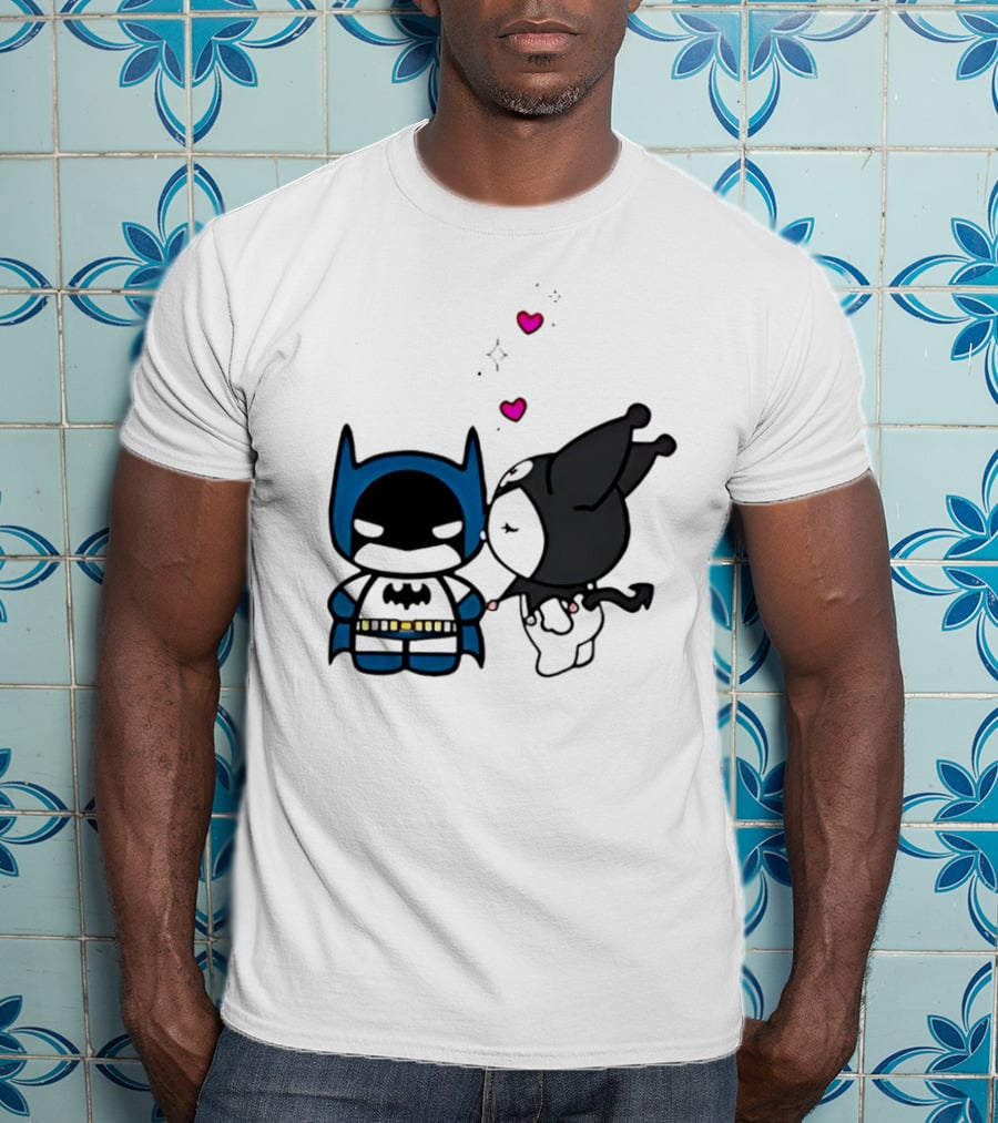 Batman Kuromi Kiss Cartoon With Hearts T-Shirt