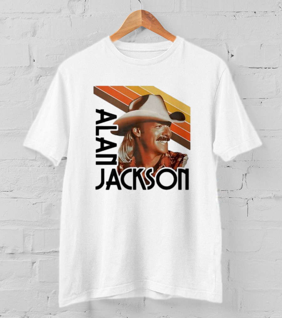 Alan Jackson Cowboy Hat Vintage Style Retro Stripes T-Shirt