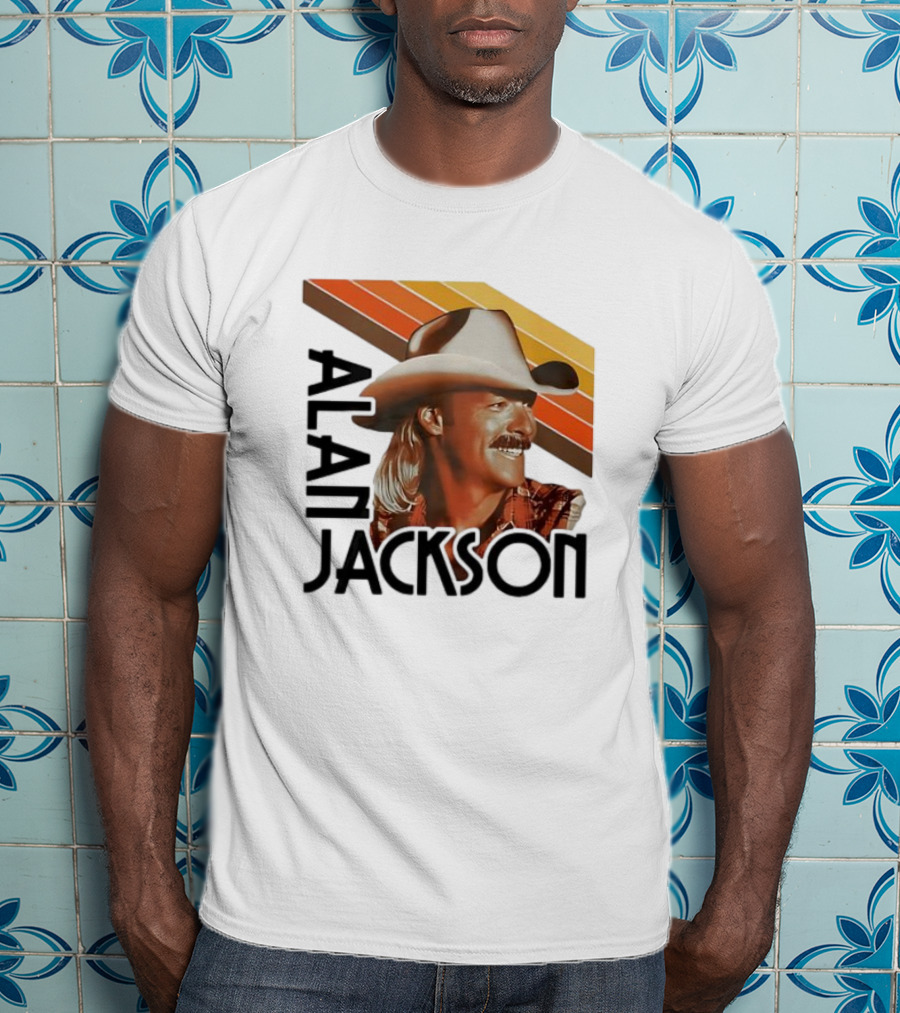 Alan Jackson Cowboy Hat Vintage Style Retro Stripes T-Shirt
