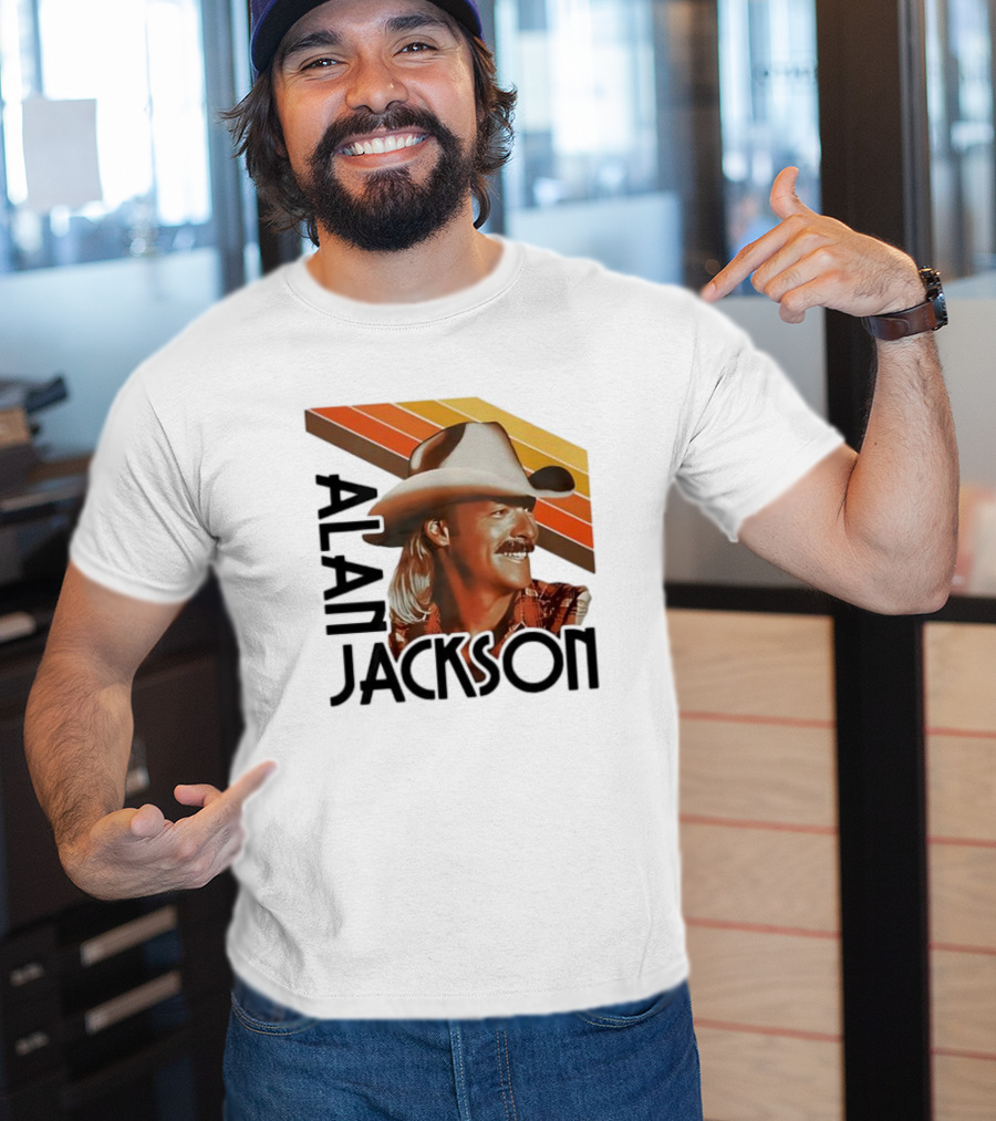 Alan Jackson Cowboy Hat Vintage Style Retro Stripes T-Shirt