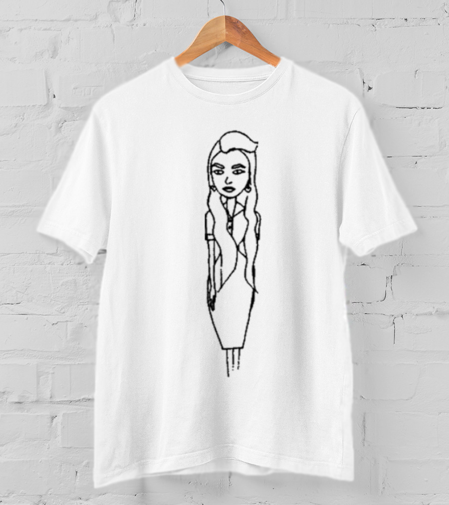 Amanda Bynes X Asspizza Long Hair Black And White Sketch T-Shirt
