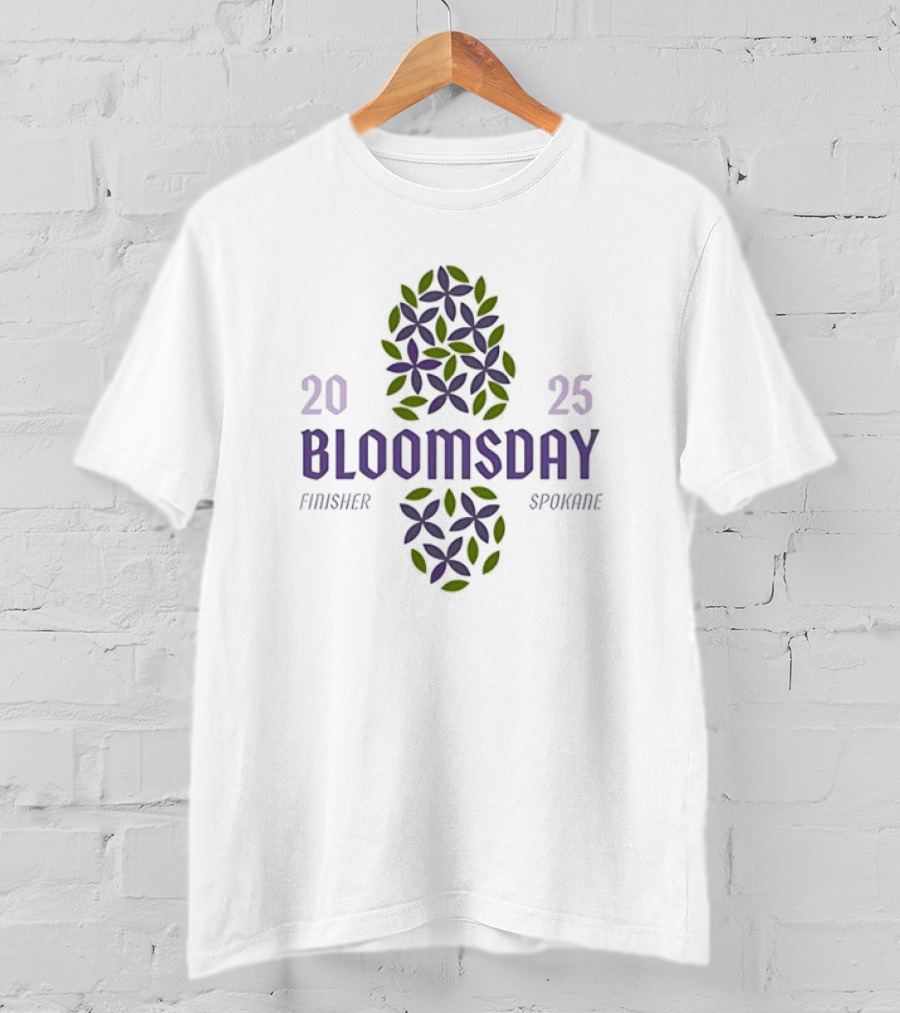 Bloomsday Finisher Spokane 2025 Footprint Leaves Floral Theme T-Shirt