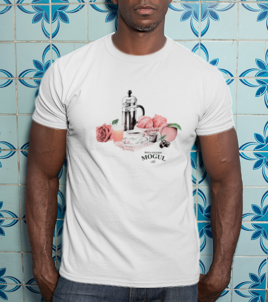 Boulangerie Mogul French Press Rose Croissant Breakfast T-Shirt