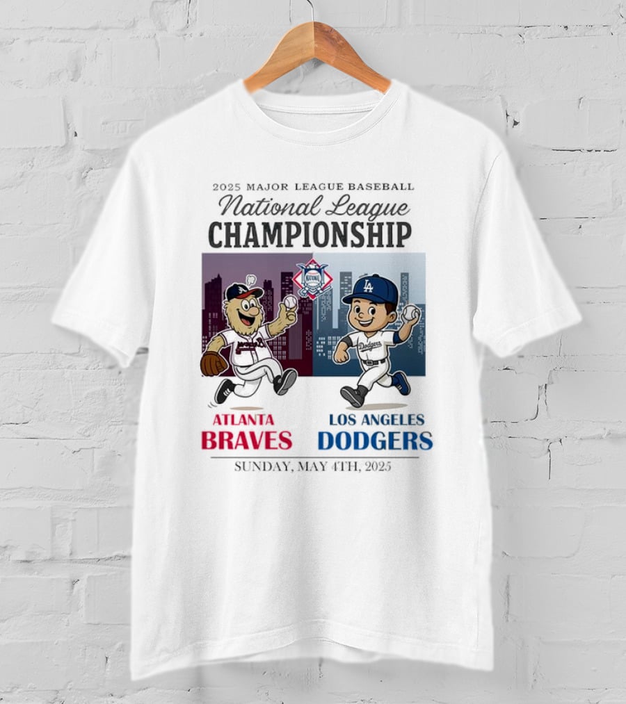 Atlanta Braves Los Angeles Dodgers National League 2025 Major League Baseball Skyline Cartoon Characters T-Shirt
