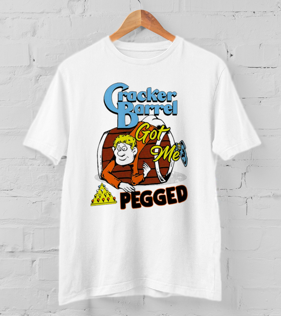 Cracker Barrel Got Me Pegged Cartoon Retro Style With Character And Cheese Icons T-Shirt