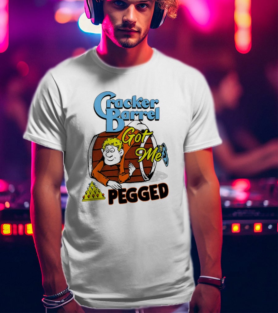 Cracker Barrel Got Me Pegged Cartoon Retro Style With Character And Cheese Icons T-Shirt