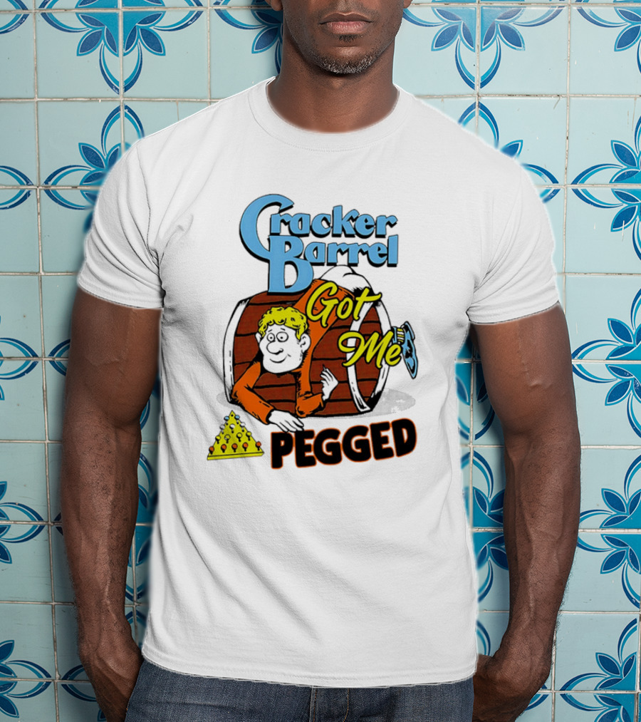 Cracker Barrel Got Me Pegged Cartoon Retro Style With Character And Cheese Icons T-Shirt