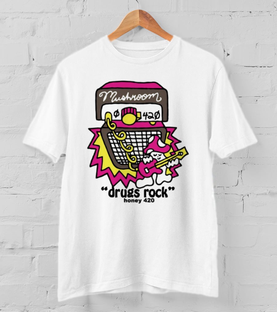 Drugs Rock Honey 420 Guitar Amp Bold Neon Art Style T-Shirt