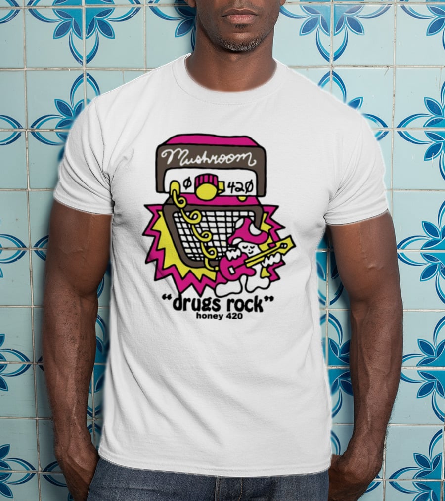 Drugs Rock Honey 420 Guitar Amp Bold Neon Art Style T-Shirt