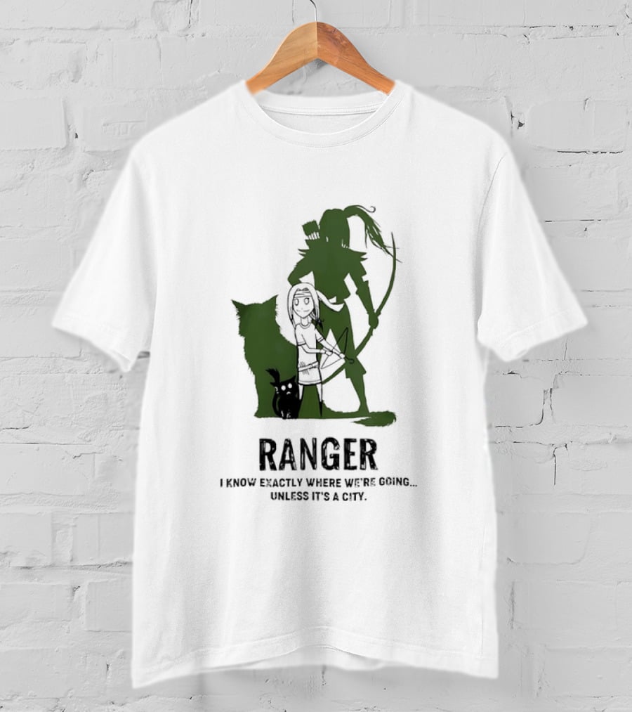 Dungeons And Dragons Ranger With Bow And Wolf Companion I Know Exactly Where We’re Going Unless It’s A City T-Shirt