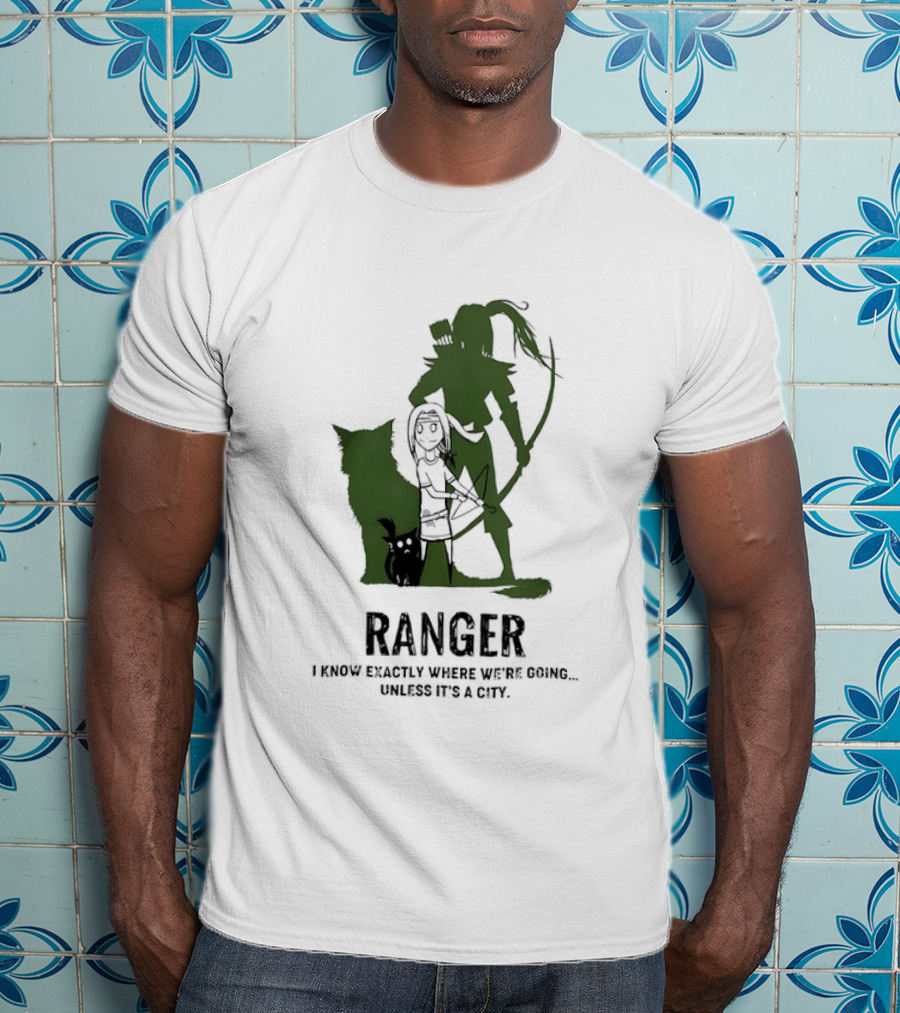 Dungeons And Dragons Ranger With Bow And Wolf Companion I Know Exactly Where We’re Going Unless It’s A City T-Shirt