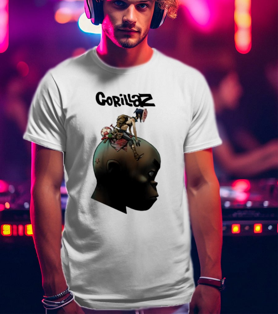 Gorillaz Plastic Beach Animated Character On Head T-Shirt