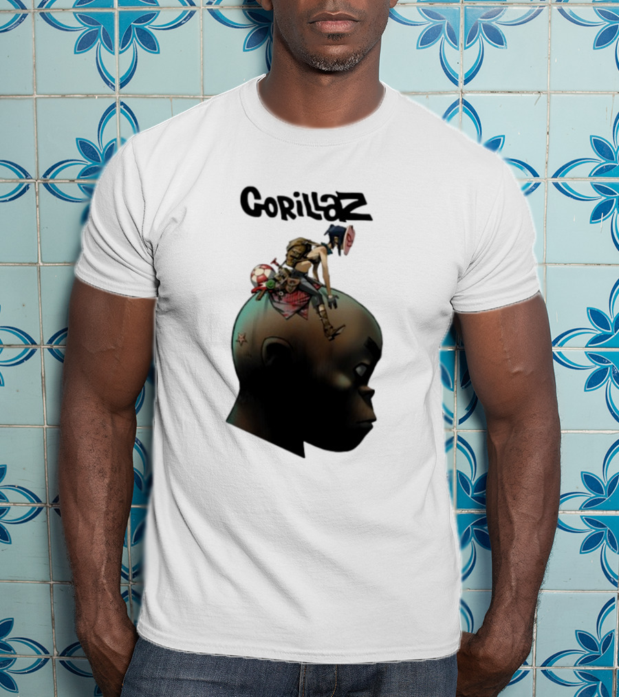 Gorillaz Plastic Beach Animated Character On Head T-Shirt