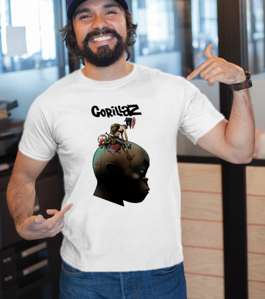Gorillaz Plastic Beach Animated Character On Head T-Shirt