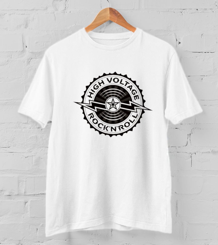 High Voltage Rock N Roll Starburst Lightning Bolt Emblem T-Shirt