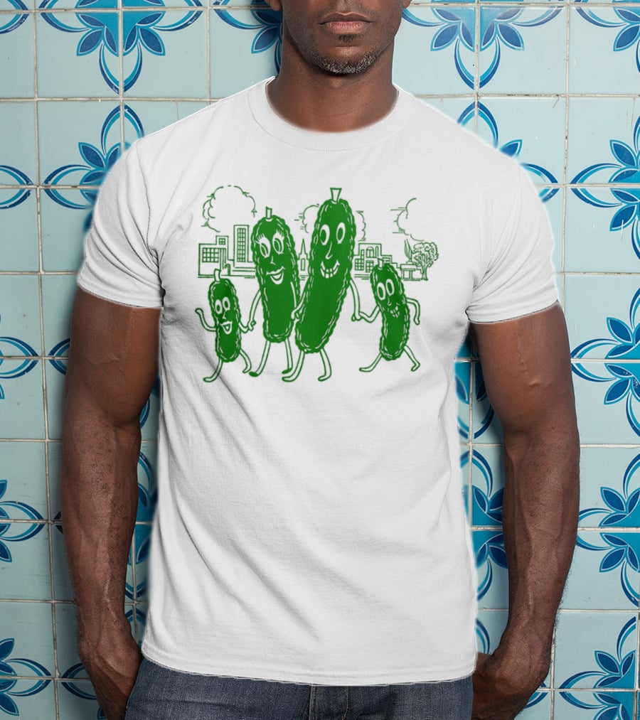 Vintage Pickle Family With Cityscape Background Vintage T-Shirt