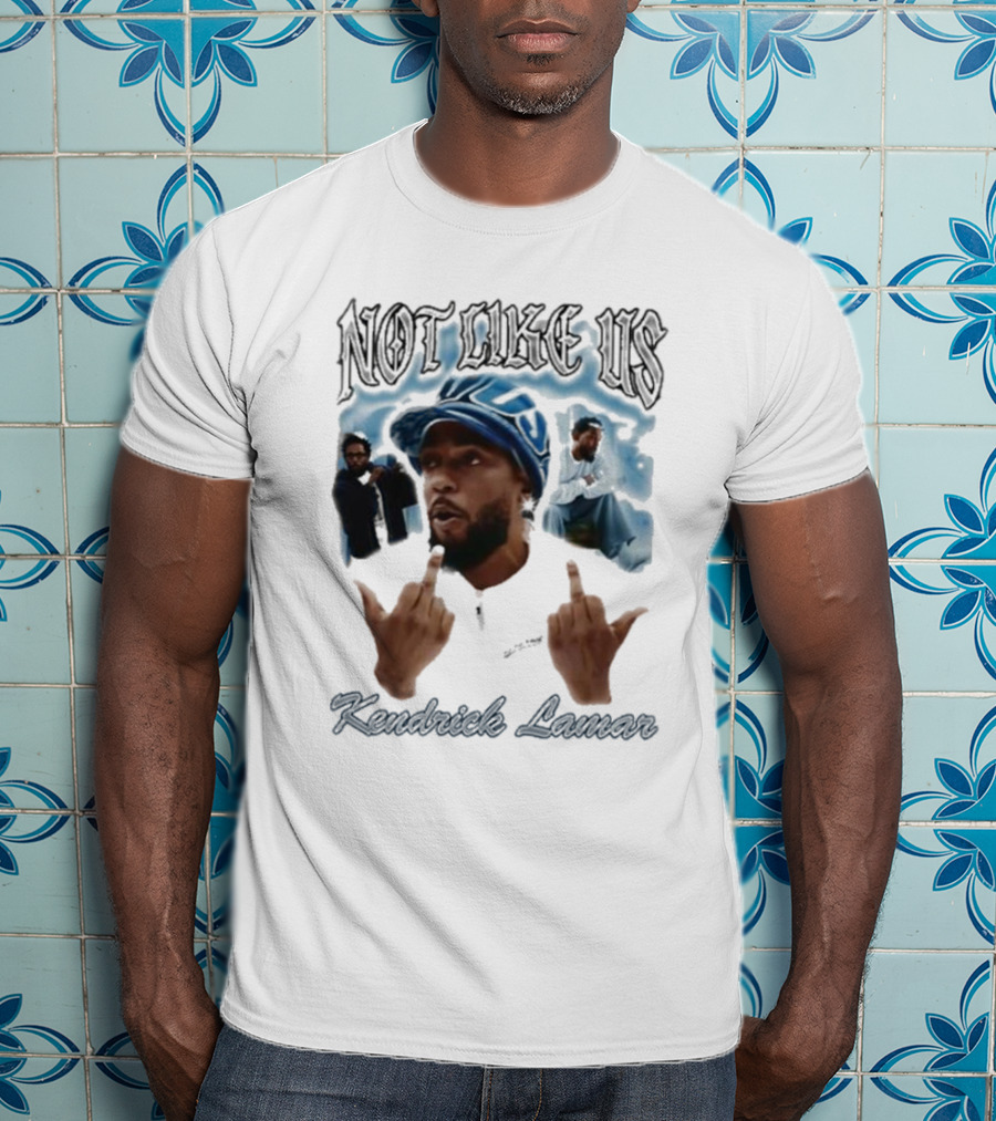 Not Like Us Kendrick Lamar Middle Finger Pose Blue Cap T-Shirt