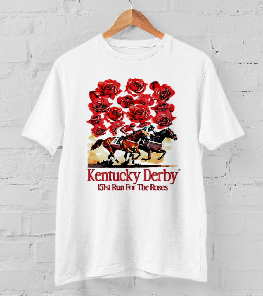 Kentucky Derby 151st Run For The Roses With Horses And Red Roses T-Shirt