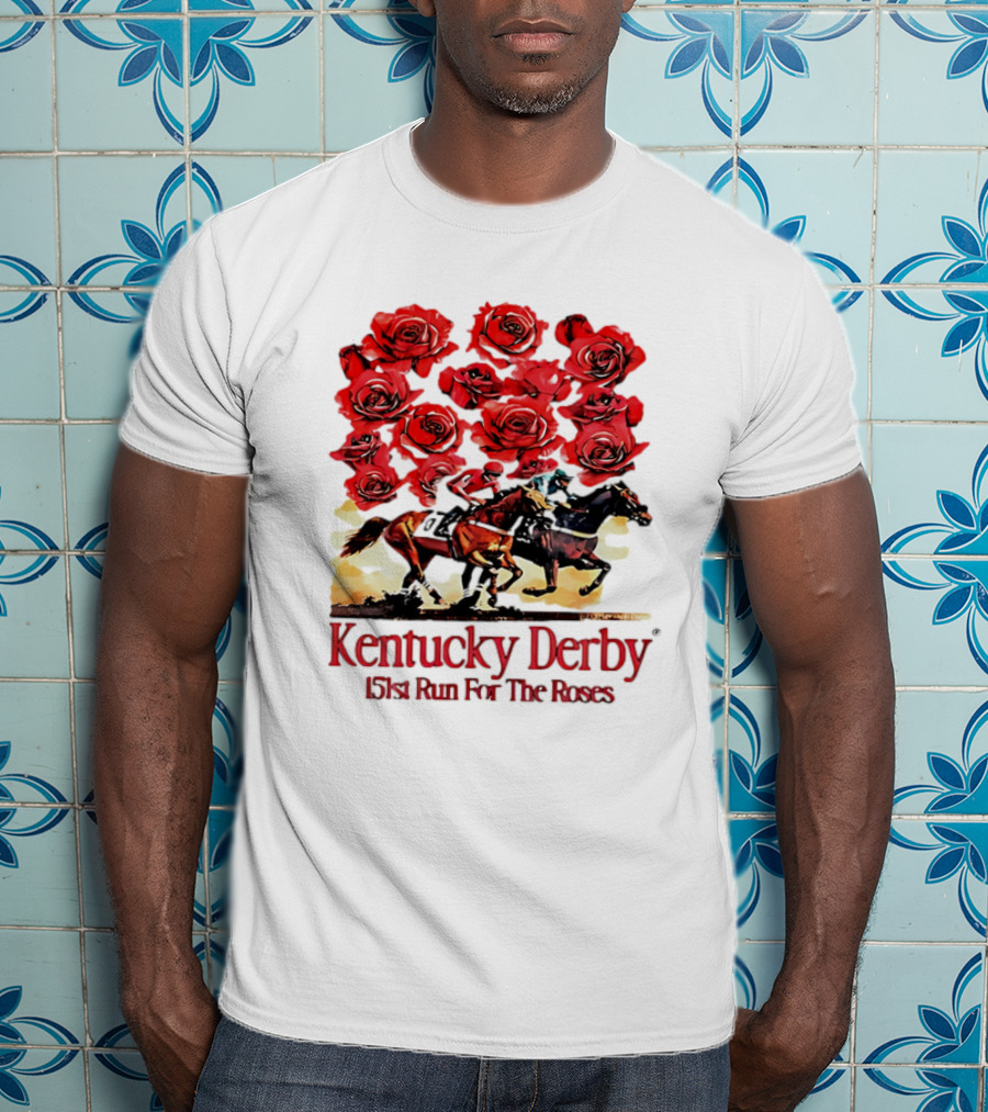 Kentucky Derby 151st Run For The Roses With Horses And Red Roses T-Shirt