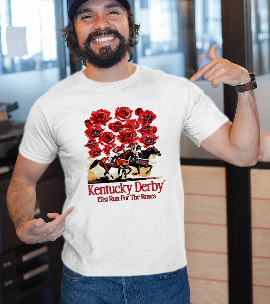Kentucky Derby 151st Run For The Roses With Horses And Red Roses T-Shirt