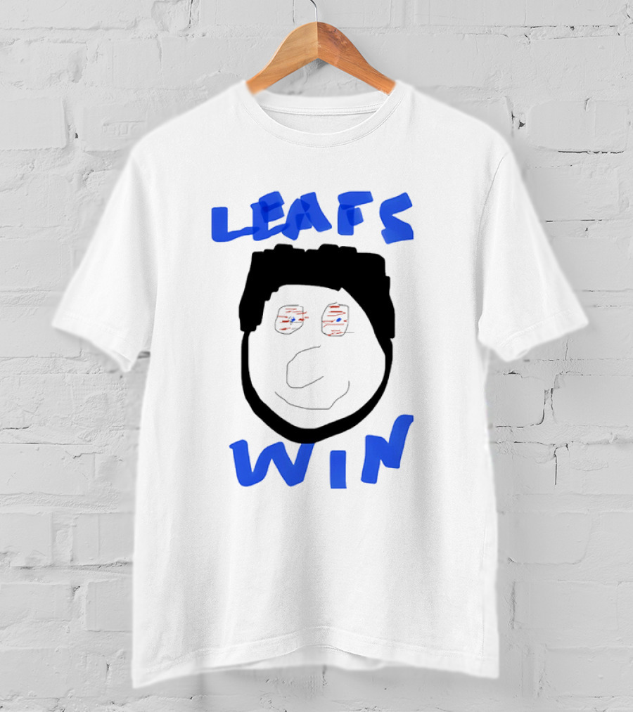 Leafs Win Fun Face Drawing With Blue And Red Accents T-Shirt