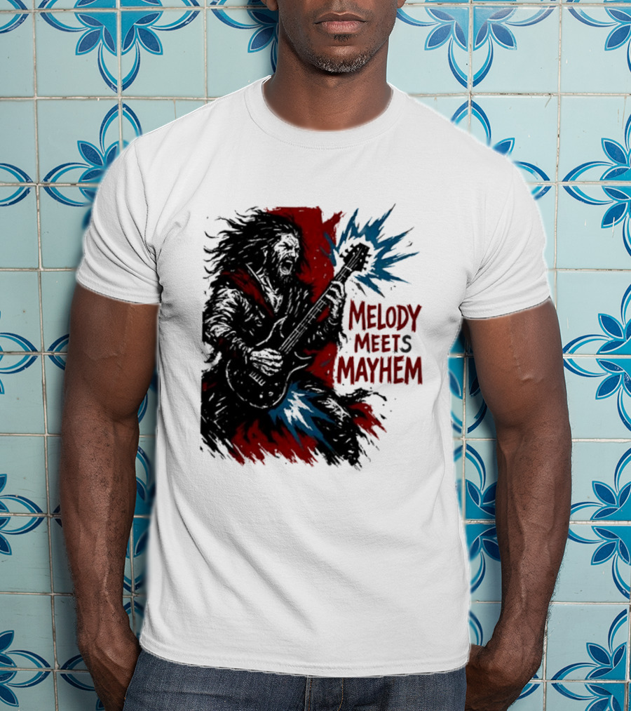 Melody Meets Mayhem Electric Red And Blue Burst T-Shirt