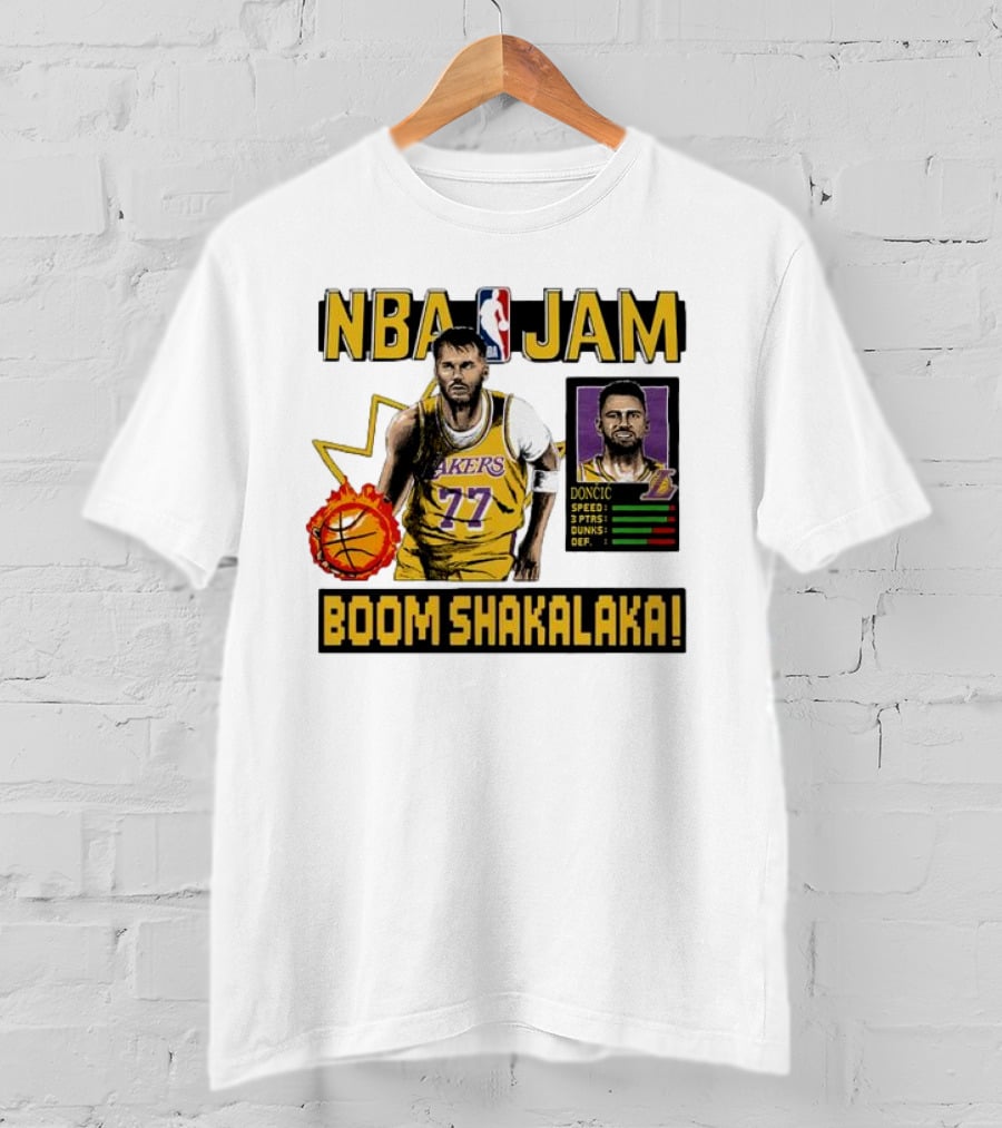 Luka Dončić NBA Jam Los Angeles Lakers Boom Shakalaka 77 T-Shirt