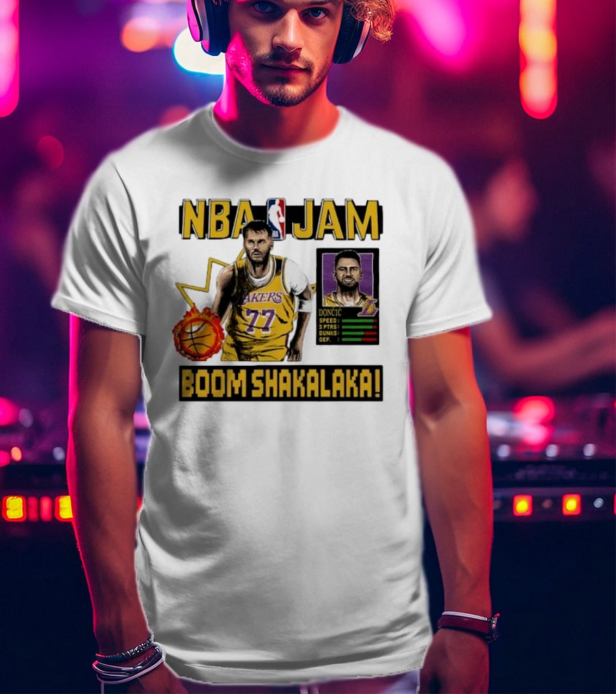 Luka Dončić NBA Jam Los Angeles Lakers Boom Shakalaka 77 T-Shirt