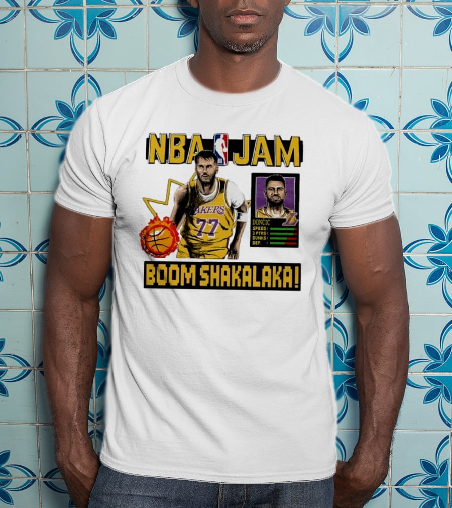 Luka Dončić NBA Jam Los Angeles Lakers Boom Shakalaka 77 T-Shirt