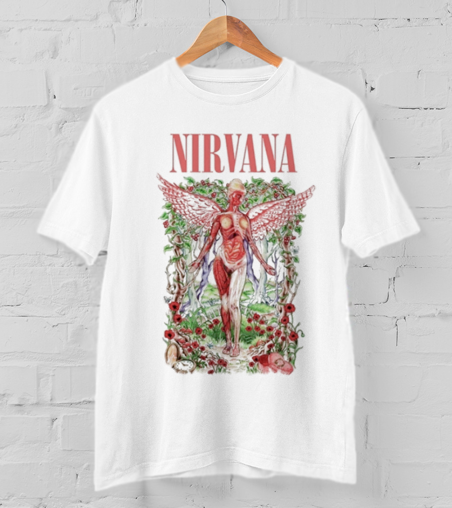 Nirvana In Utero Angel With Red Wings Amidst Wilderness T-Shirt