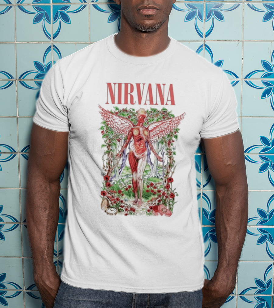 Nirvana In Utero Angel With Red Wings Amidst Wilderness T-Shirt