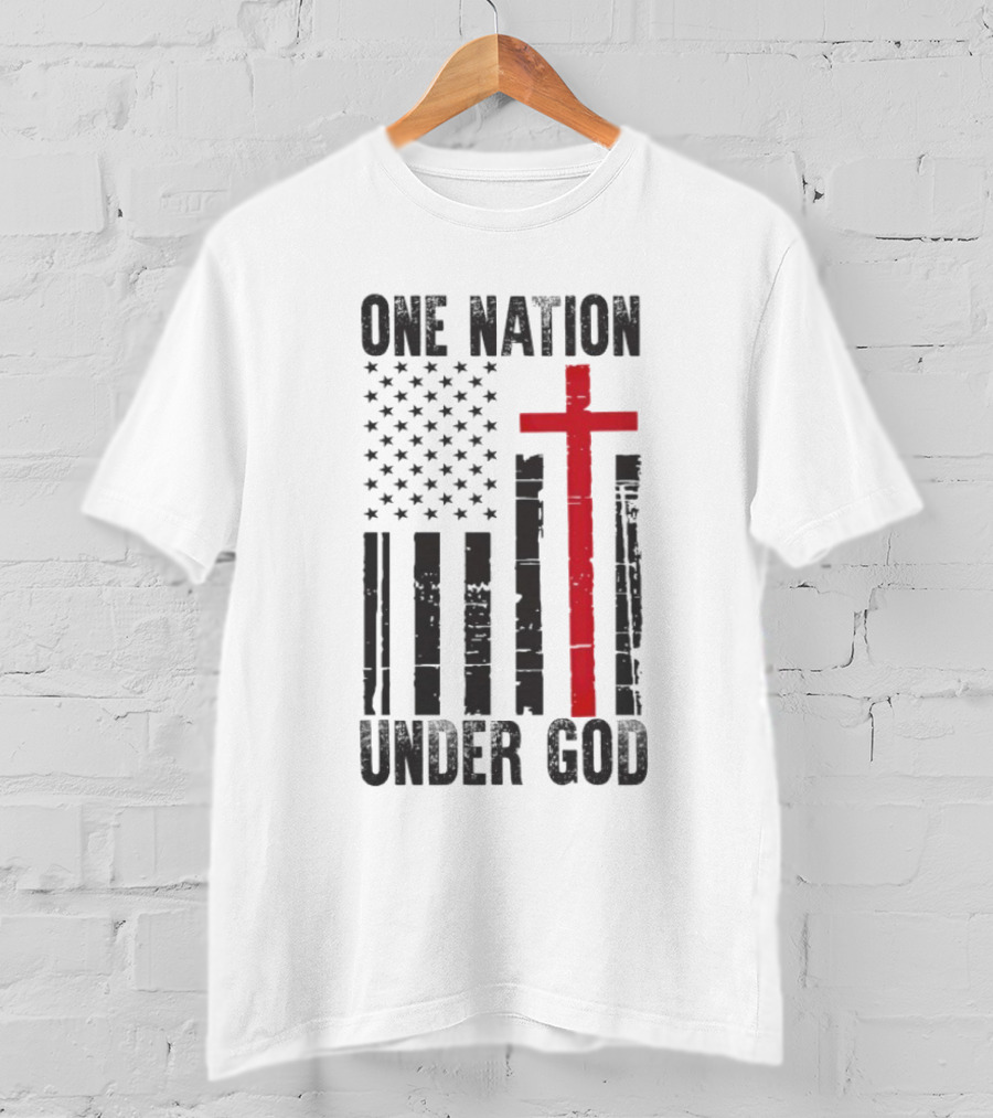 One Nation Under God American Flag Cross Design T-Shirt