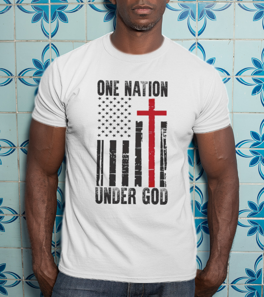 One Nation Under God American Flag Cross Design T-Shirt