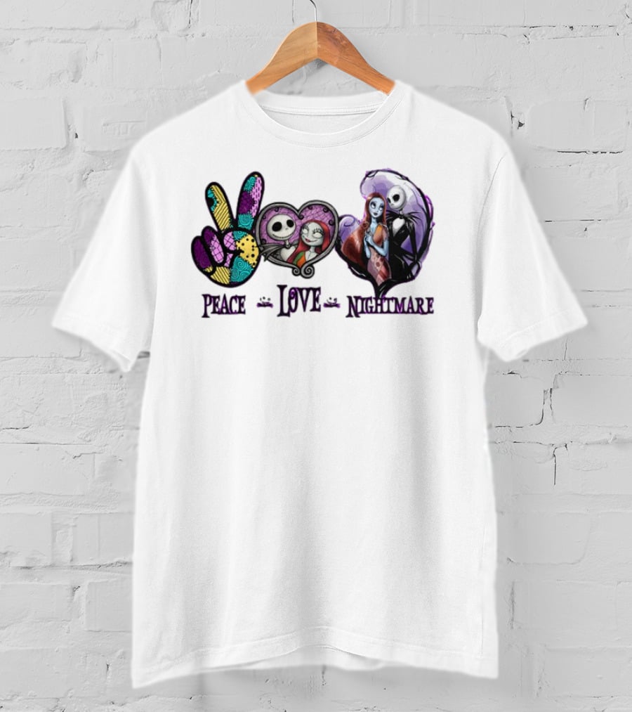 Peace Love Nightmare Before Christmas Characters Jack And Sally T-Shirt