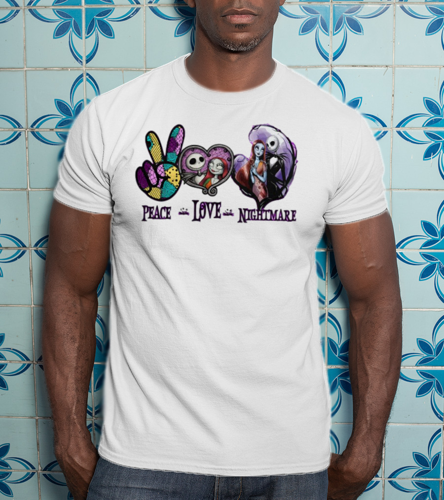 Peace Love Nightmare Before Christmas Characters Jack And Sally T-Shirt