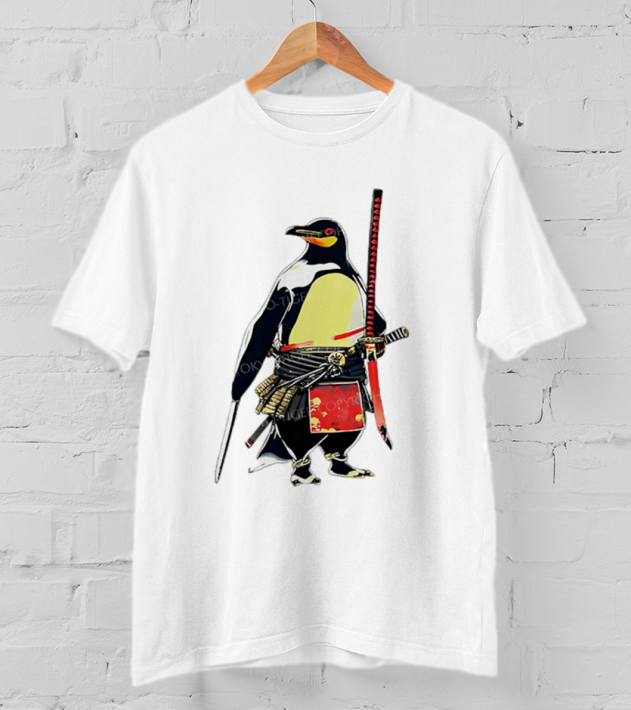 Samurai Penguin Katana Warrior With Traditional Armor T-Shirt