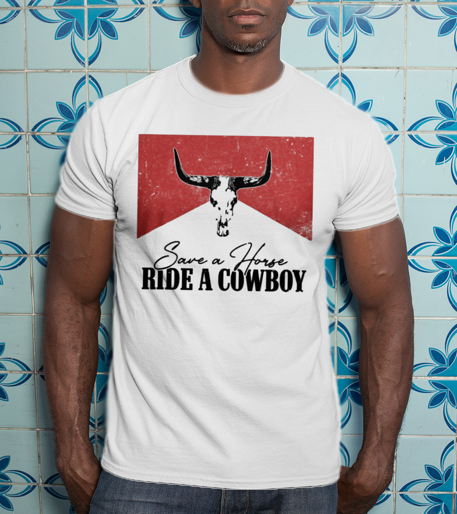 Cowboy Bull Skull Save A Horse Ride A Cowboy Retro Western T-Shirt