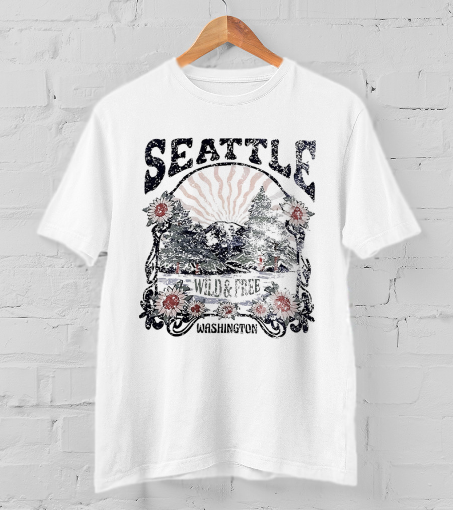 Seattle Washington Wild And Free Sunrise Trees Flowers T-Shirt