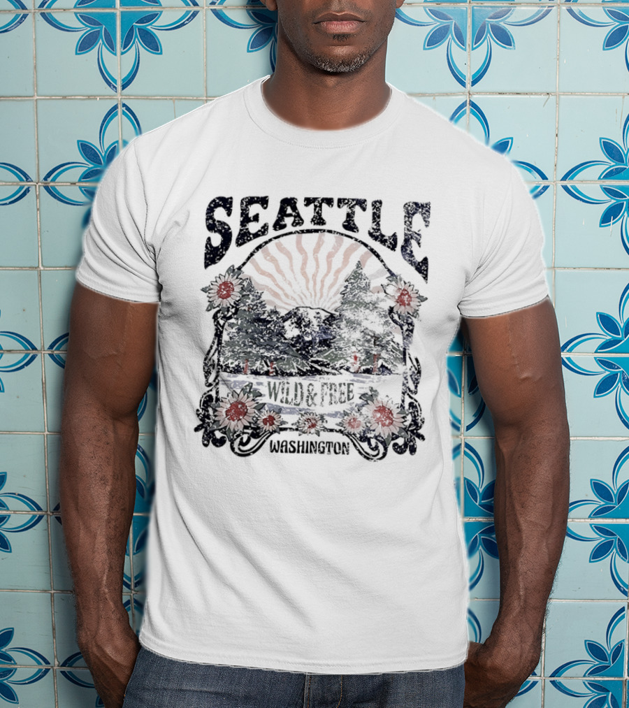 Seattle Washington Wild And Free Sunrise Trees Flowers T-Shirt