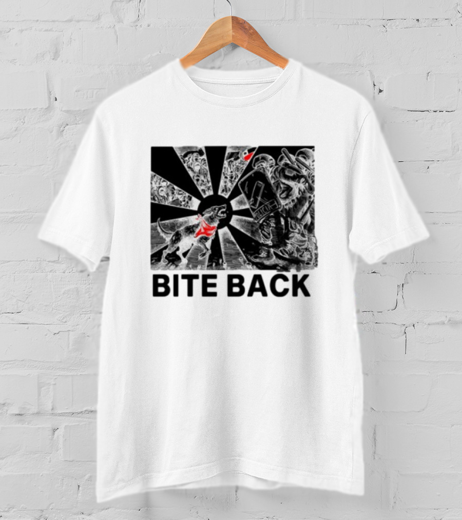 Punkwithacamera Bite Back Protest Artwork With Charging Dog And Riot Police T-Shirt