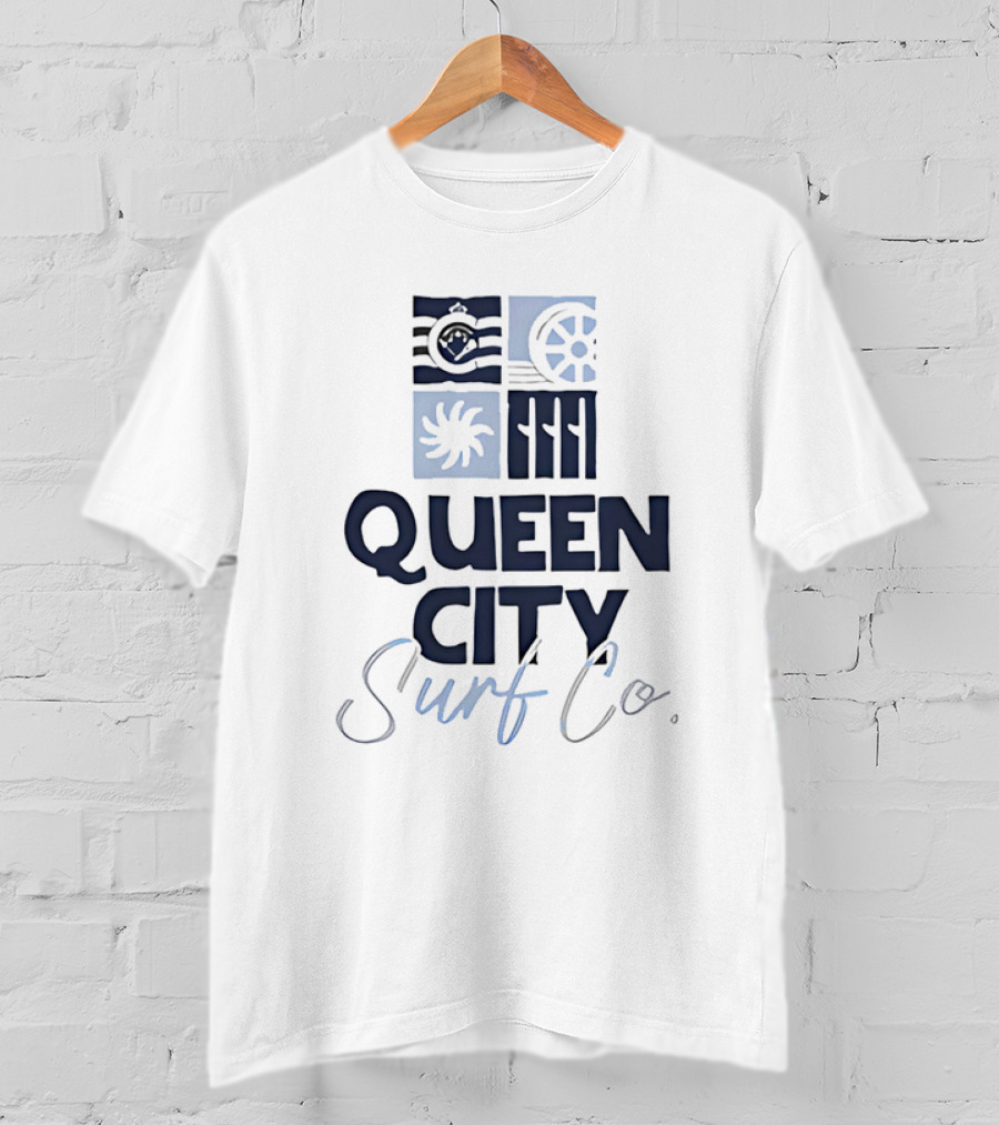 Queen City Surf Co Ocean Waves And Nautical Wheel Adventure T-Shirt