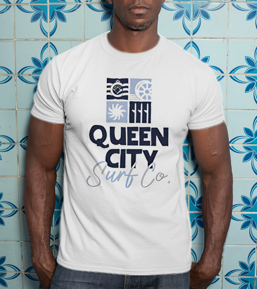 Queen City Surf Co Ocean Waves And Nautical Wheel Adventure T-Shirt
