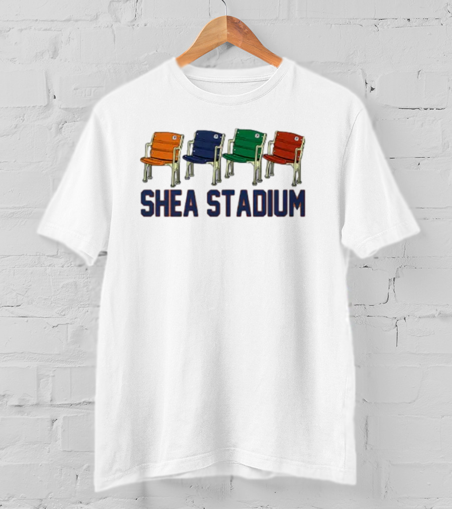 Shea Stadium Vintage Seats Orange Blue Green Red T-Shirt
