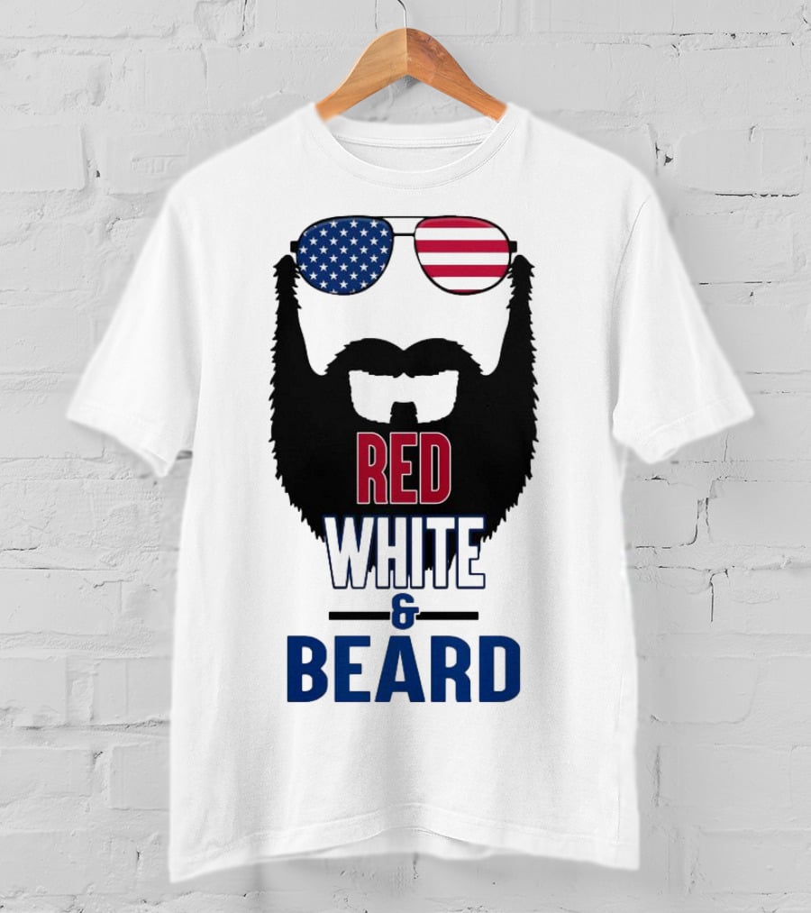 Red White & Beard American Flag Sunglasses Patriotic Beard Design T-Shirt