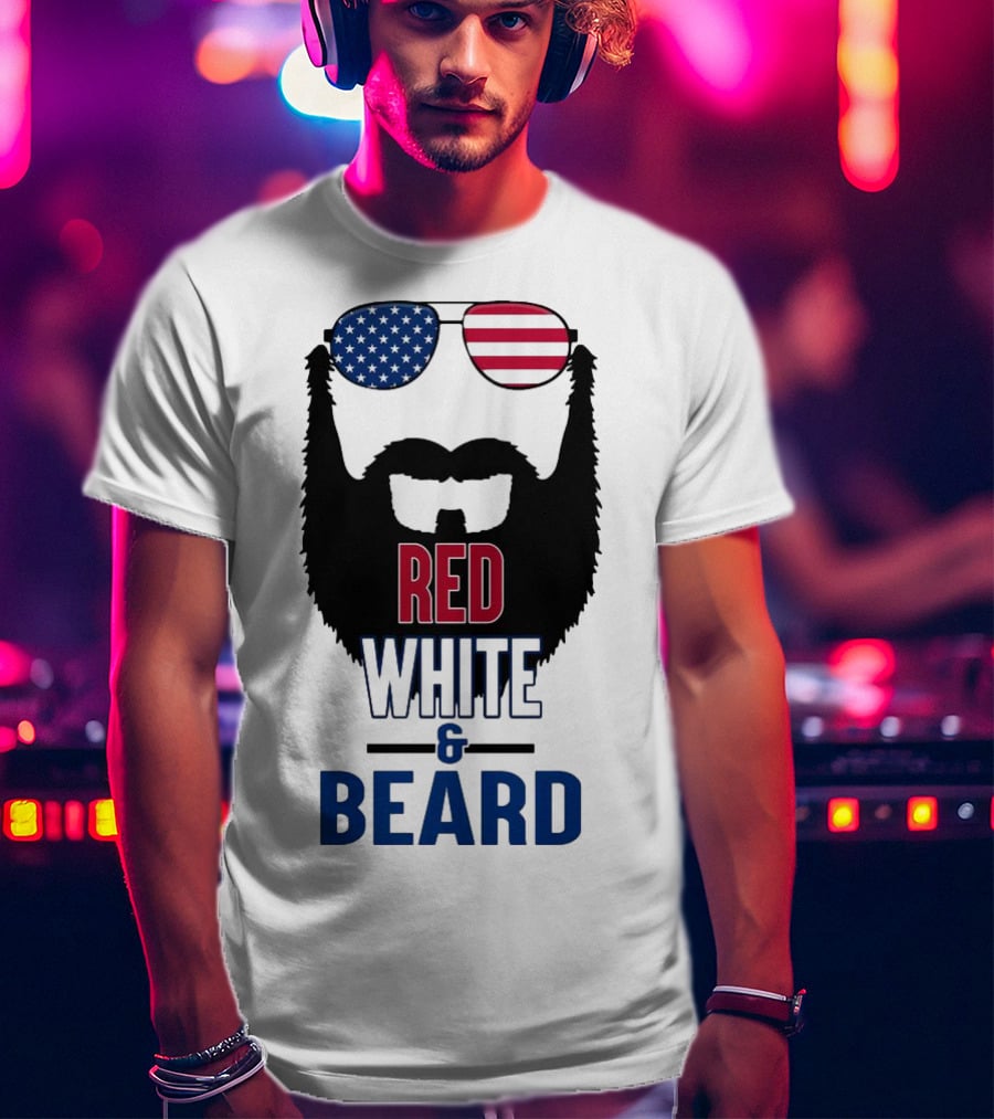 Red White & Beard American Flag Sunglasses Patriotic Beard Design T-Shirt