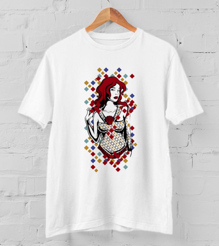 Redhead Warrior Sexy Girl Colorful Abstract Design T-Shirt