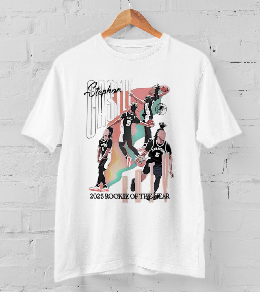 Stephon Castle San Antonio Spurs ROTY 2025 Rookie Of The Year Basketball Motion Stripes T-Shirt