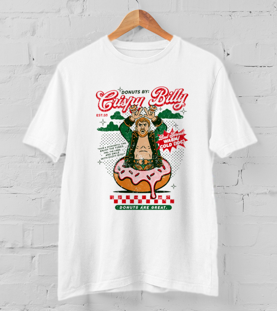 Donuts By Crispy Billy Est. 93 Warm And Delicious Retro Cartoon Wrestler T-Shirt